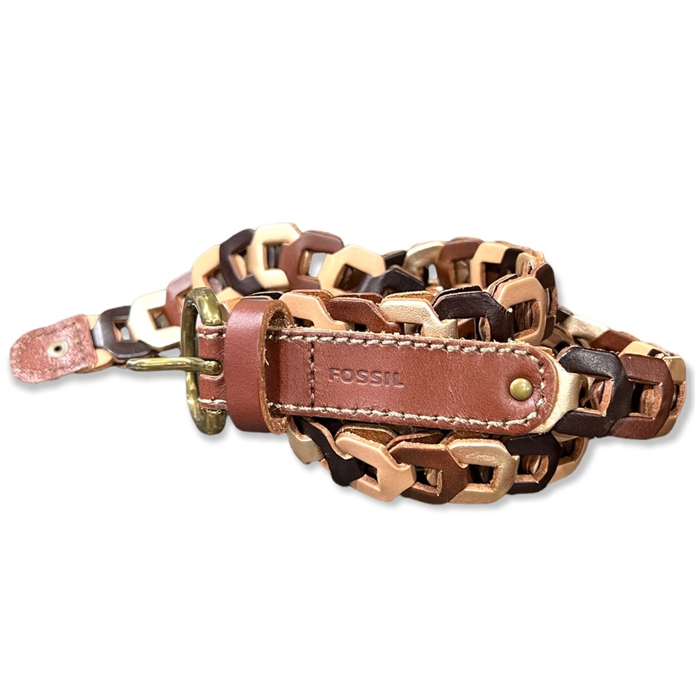 Fossil neutral multicolored chain leather casual belt #3G